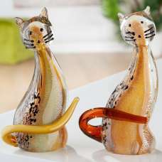 Newark Glass Cat Sitting Sculpture In Brown And Orange - UK