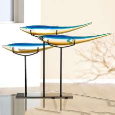 Newark Glass Fishes On Stand Sculpture In Blue And Orange - UK