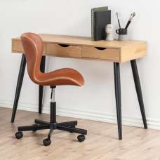 Newark Wooden Laptop Desk With 3 Drawers In Matt Wild Oak - UK