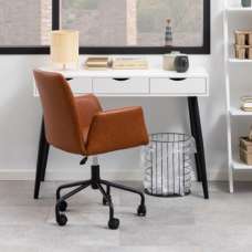 Newark Wooden Laptop Desk With 3 Drawers In White And Black - UK