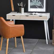 Newark Wooden Laptop Desk With 3 Drawers In White And Sonoma Oak - UK
