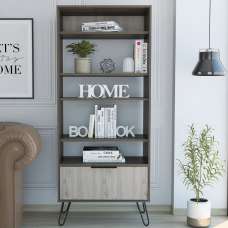 Newcastle Wooden Bookcase With 1 Drawer In Brown And Oak - UK