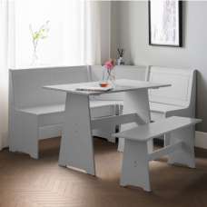 Nadira Corner Wooden Dining Set In Dove Grey With Storage Bench - UK