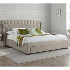 Newton Velvet 4 Drawers Storage Double Bed In Warm Stone - UK