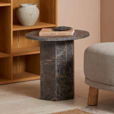 Niceville Marble Round Side Table In Matt Brown Marron - UK