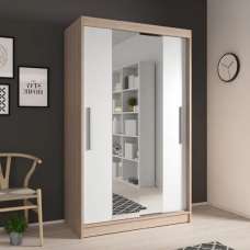 Nichols Wooden Wardrobe With 2 Sliding Doors In Oak And White - UK