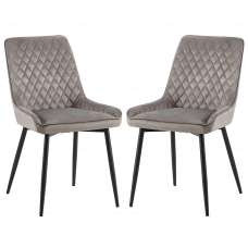 Niles Grey Velvet Dining Chairs With Black Legs In Pair - UK