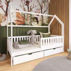 Niort Storage Wooden Single Bed In White With Bonnell Mattress - UK