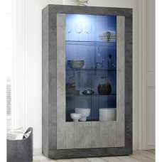 Nitro Wooden Display Cabinet With 2 Doors In Oxide Cement And LED - UK