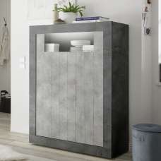 Nitro Wooden Highboard With 2 Doors In Oxide Cement And LED - UK