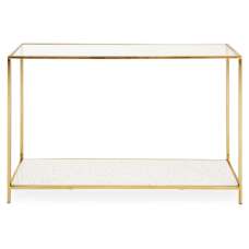 Nivea Clear Glass Top Console Table With Gold Metal Frame - UK