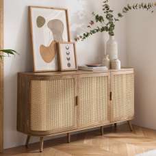 Niven Wooden Storage Cabinet with 3 Rattan Doors in Oak - UK