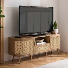 Niven Wooden TV Stand with 2 Rattan Doors 1 Drawer in Oak - UK