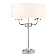 Nixon 2 Lights Vintage White Fabric Table Lamp In Bright Nickel - UK