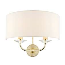 Nixon 2 Lights Vintage White Fabric Wall Light In Brass - UK