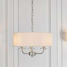 Nixon 3 Lights White Fabric Pendant Light In Bright Nickel - UK