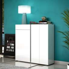 Noah High Gloss Shoe Cabinet 3 Doors In White Anthracite - UK