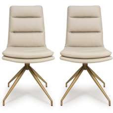 Norton Taupe Faux Leather Swivel Dining Chairs with Bronze Legs in Pair - UK