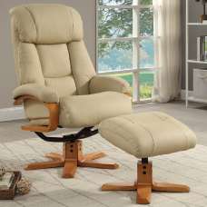 Norco Leather Recliner Chair With Stool In Ivory - UK