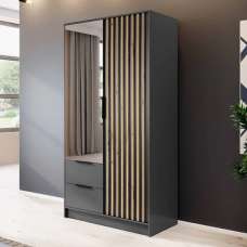 Newberry Mirrored Wardrobe With 2 Hinged Doors 105cm In Graphite - UK