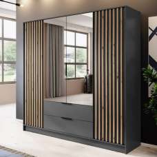 Newberry Mirrored Wardrobe With 4 Hinged Doors 206cm In Graphite - UK