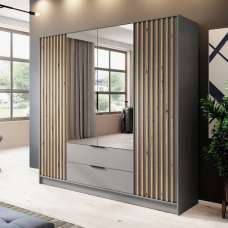 Newberry Mirrored Wardrobe With 4 Hinged Doors 206cm In Grey - UK