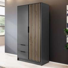 Newberry Wooden Wardrobe With 2 Hinged Doors 105cm In Graphite - UK