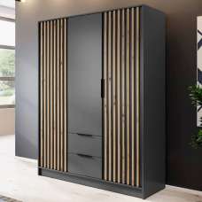 Newberry Wooden Wardrobe With 3 Hinged Doors 155cm In Graphite - UK