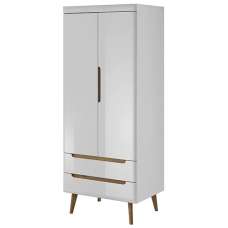 Newry High Gloss Wardrobe With 2 Door 2 Drawers In White - UK