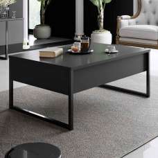 Nordic Wooden Coffee Table with Black Metal Frame in Anthracite - UK