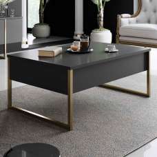Nordic Wooden Coffee Table with Gold Metal Frame in Anthracite - UK