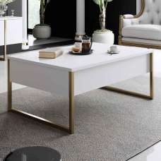 Nordic Wooden Coffee Table with Gold Metal Frame in White - UK