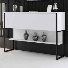 Nordic Wooden Console Table With Black Metal Frame in White - UK