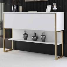 Nordic Wooden Console Table With Gold Metal Frame in White - UK