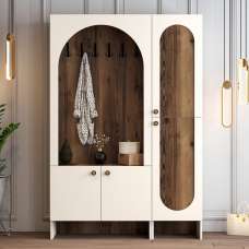 Nordo Wooden Coat Stand with Shoe Storage in Cream and Walnut - UK