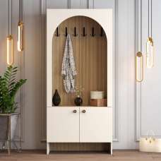 Nordo Wooden Coat Stand with Storage in Cream and Oak - UK