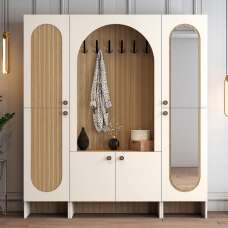 Nordo Wooden Hallway Funiture with Mirror in Cream and Oak - UK