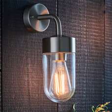 North Clear Glass Wall Light In Brushed Stainless Steel - UK