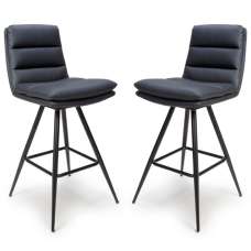 Norton Black Leather Bar Chairs With Metal Legs In Pair - UK