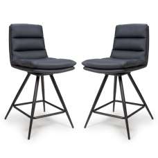 Norton Black Leather Counter Bar Chairs With Metal Legs In Pair - UK