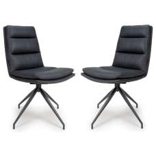 Norton Black Leather Dining Chairs With Metal Legs In Pair - UK