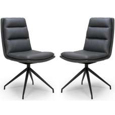 Norton Grey Leather Dining Chairs With Metal Legs In Pair - UK