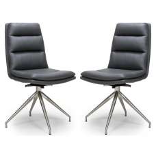 Norton Grey Leather Dining Chairs With Steel Legs In Pair - UK