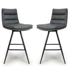Norton Grey Leather Bar Chairs With Metal Legs In Pair - UK