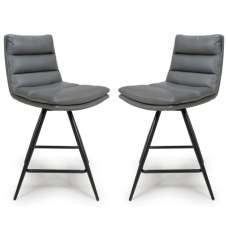 Norton Grey Leather Counter Bar Chairs With Metal Legs In Pair - UK