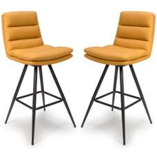 Norton Ochre Leather Bar Chairs With Metal Legs In Pair - UK