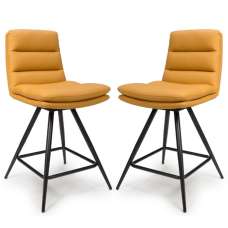 Norton Ochre Leather Counter Bar Chairs With Metal Legs In Pair - UK