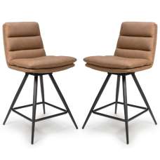 Norton Tan Leather Counter Bar Chairs With Metal Legs In Pair - UK