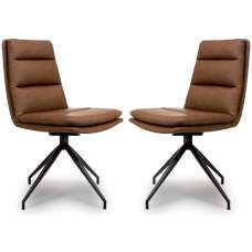 Norton Tan Leather Dining Chairs With Metal Legs In Pair - UK