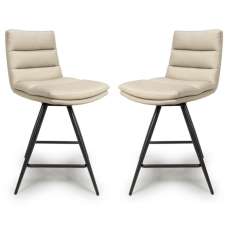 Norton Taupe Leather Bar Chairs With Metal Legs In Pair - UK